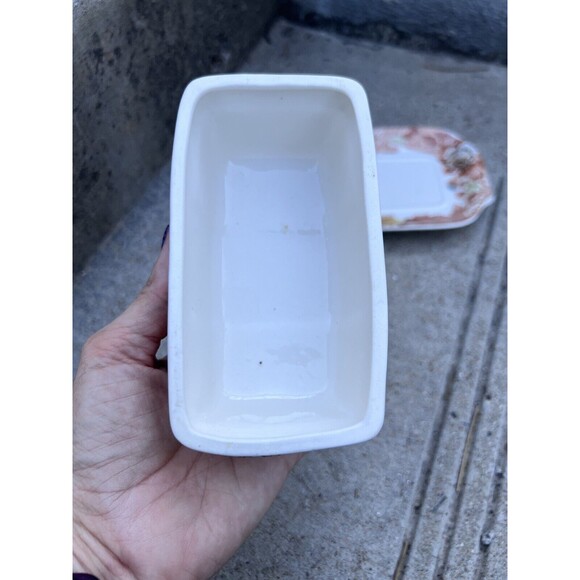 Vtg Nasco Butter Dish 1940s MCM Mountain Woodland Design Glossy Large 7" - Picture 4 of 5